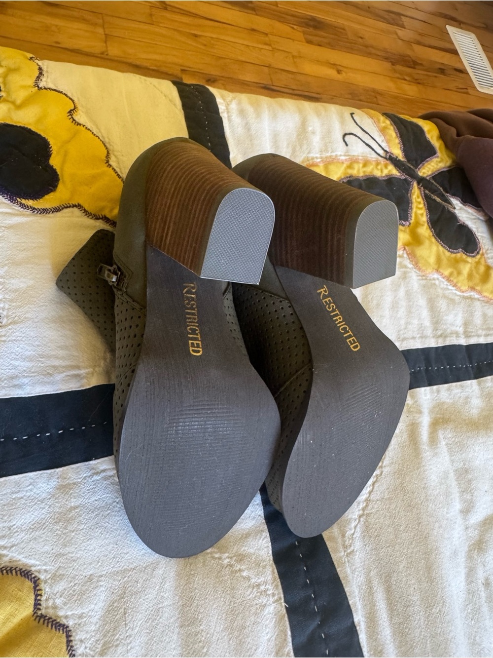 Restricted Olive Green Perforated Peep-Toe Ankle Booties - Picture 3 of 3